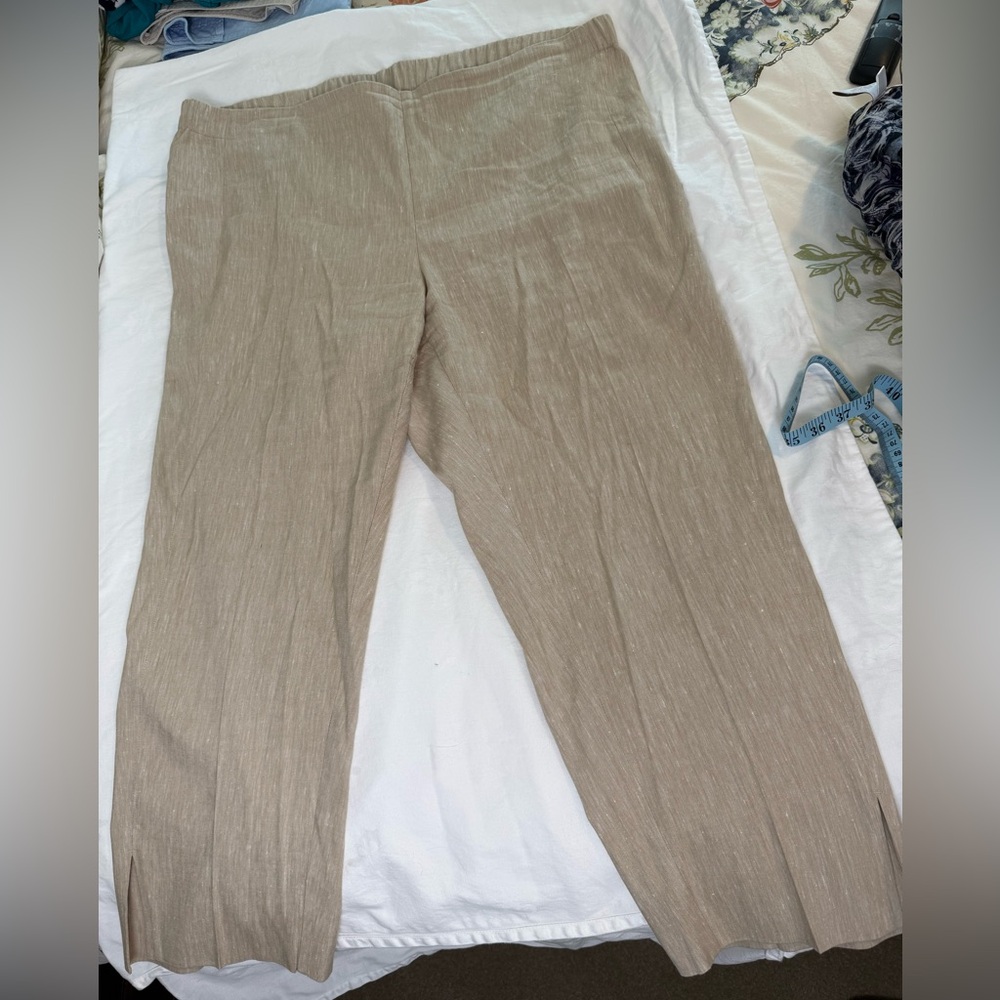 J.Jill Linen Stretch Pull-On Pants Tan XL Elastic Waist